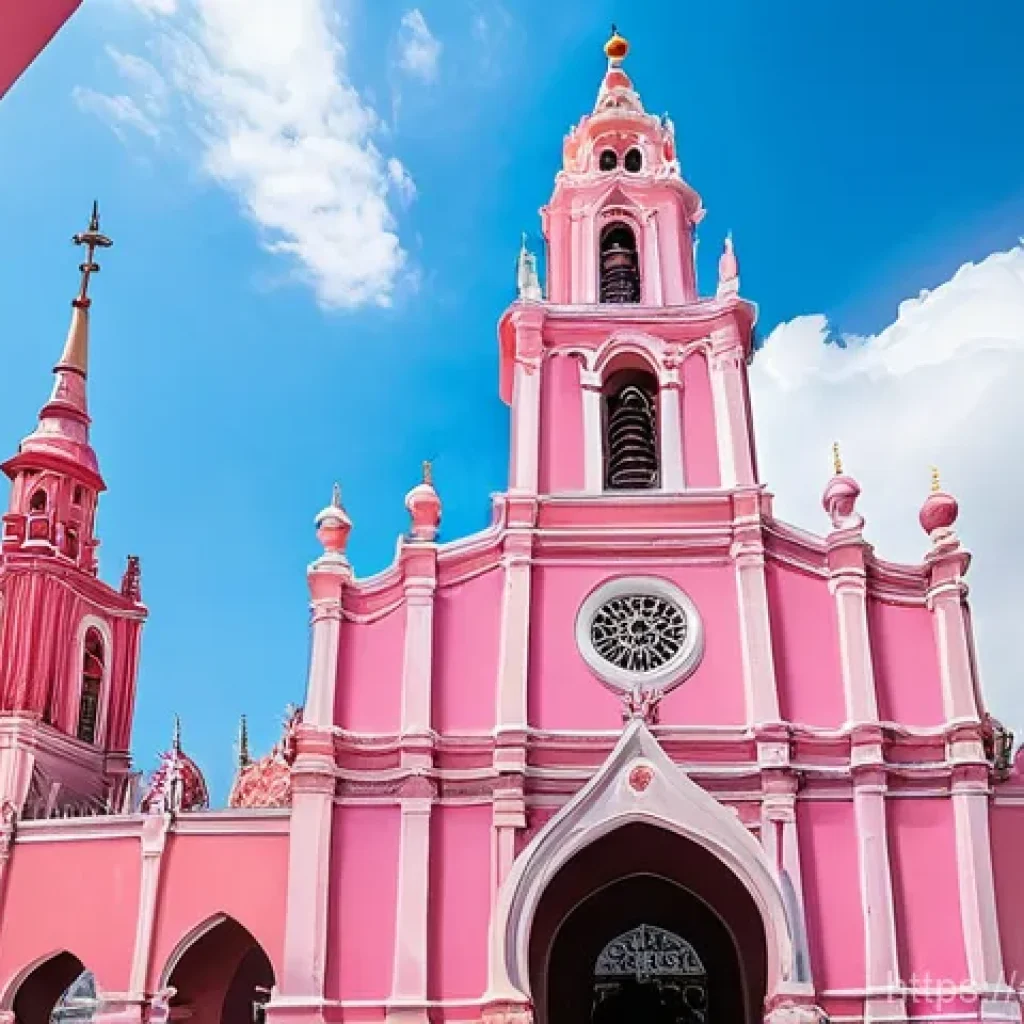 베트남 다낭 대성당 - **Prompt:** A vibrant, eye-level shot of the iconic Da Nang Pink Cathedral, showcasing its distincti...