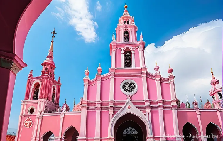 베트남 다낭 대성당 - **Prompt:** A vibrant, eye-level shot of the iconic Da Nang Pink Cathedral, showcasing its distincti...