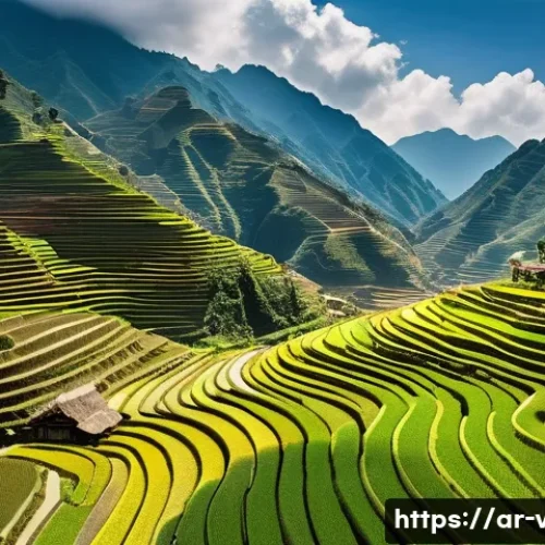 베트남 사파 계단식 논 - A breathtaking panoramic view of Sapa’s terraced rice fields in Vietnam during the vibrant planting ...