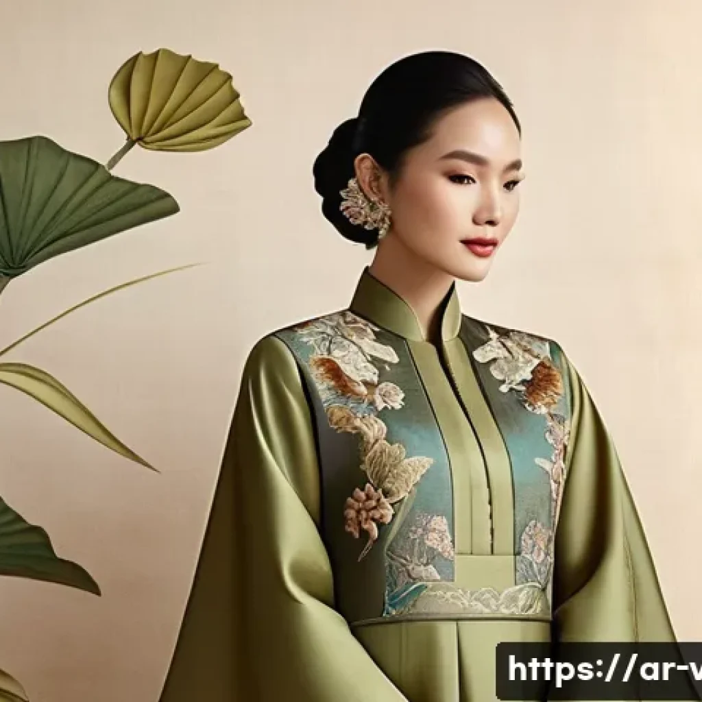 베트남에서 유명한 디자이너 - A sophisticated fashion design blending traditional Vietnamese cultural symbols with contemporary st...