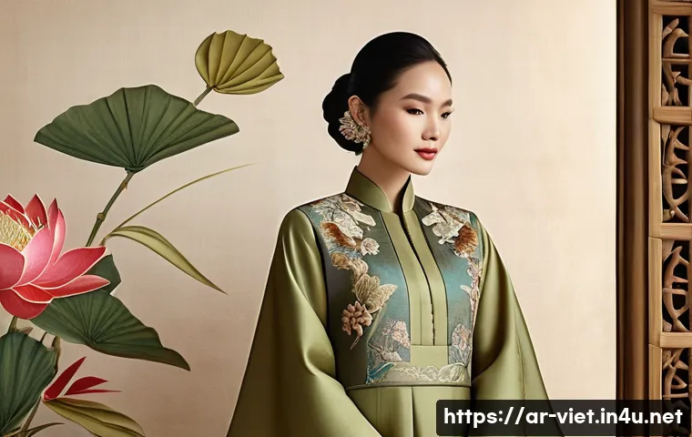 베트남에서 유명한 디자이너 - A sophisticated fashion design blending traditional Vietnamese cultural symbols with contemporary st...