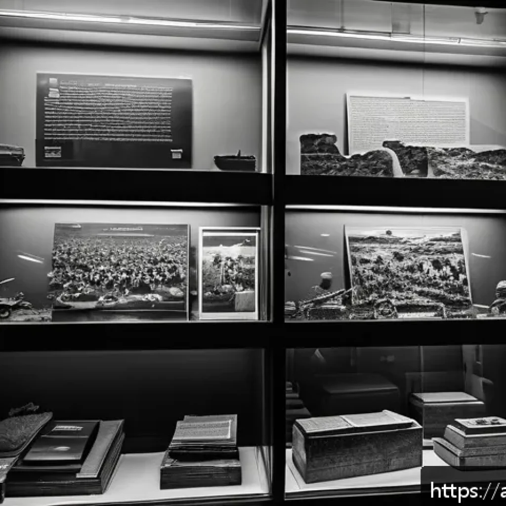 베트남 전쟁 박물관 - A detailed museum exhibit showcasing the Vietnam War with rare black-and-white photographs and origi...