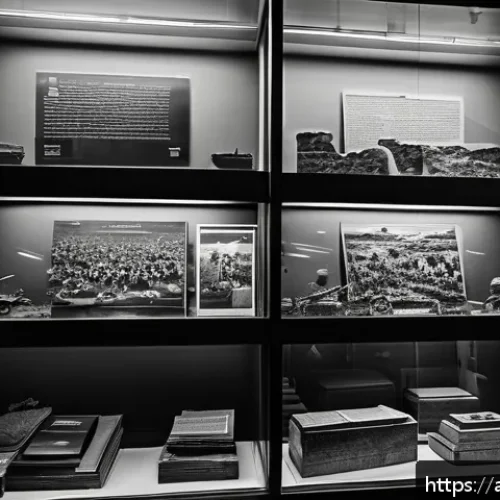 베트남 전쟁 박물관 - A detailed museum exhibit showcasing the Vietnam War with rare black-and-white photographs and origi...
